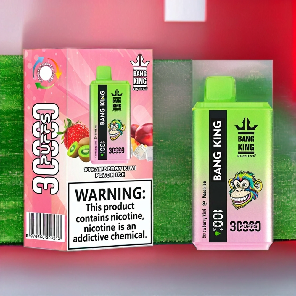 Bang King 30000 Puffs 36ml 550mAh 1.2 Mesh Dual Coil Type-C Sverige Grossist Jordgubb Kiwi Persika Is