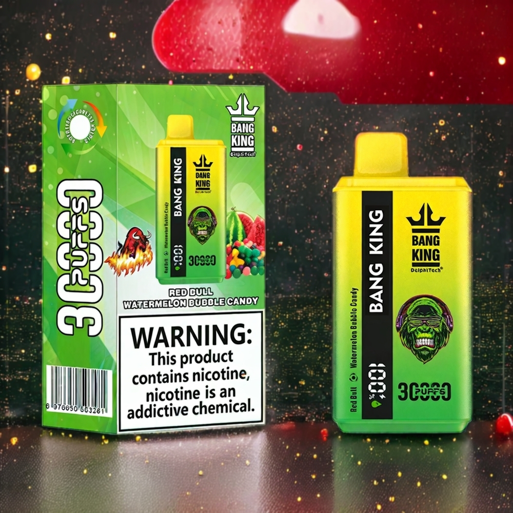 Bang King 30000 Puffs 36ml 550mAh 1.2 Mesh Dual Coil Type-C Sverige Grossist Röd Tjur Vattenmelon Bubblor Godis