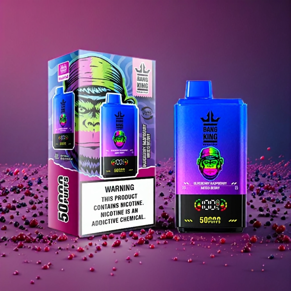 Bang King 50000 50000 puffar 50ml 850mAh 1.0 mesh coil Type-C Luftflödesinställning Blåbär Hallon Blandade Bär Sverige Grossist