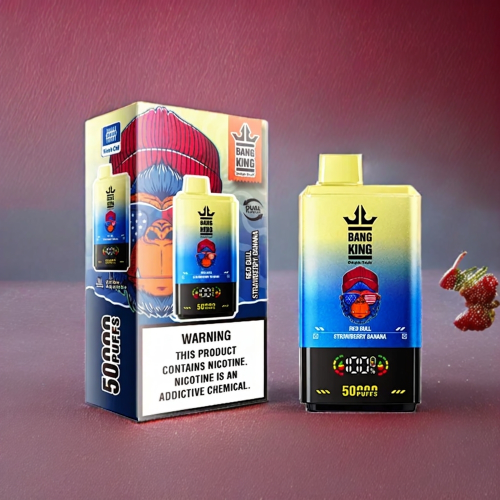 Bang King 50000 Svensk Grossist E-cigarett 50000 puffar 50ml 850mAh Type-C Röd Björna Jordgubb Banan