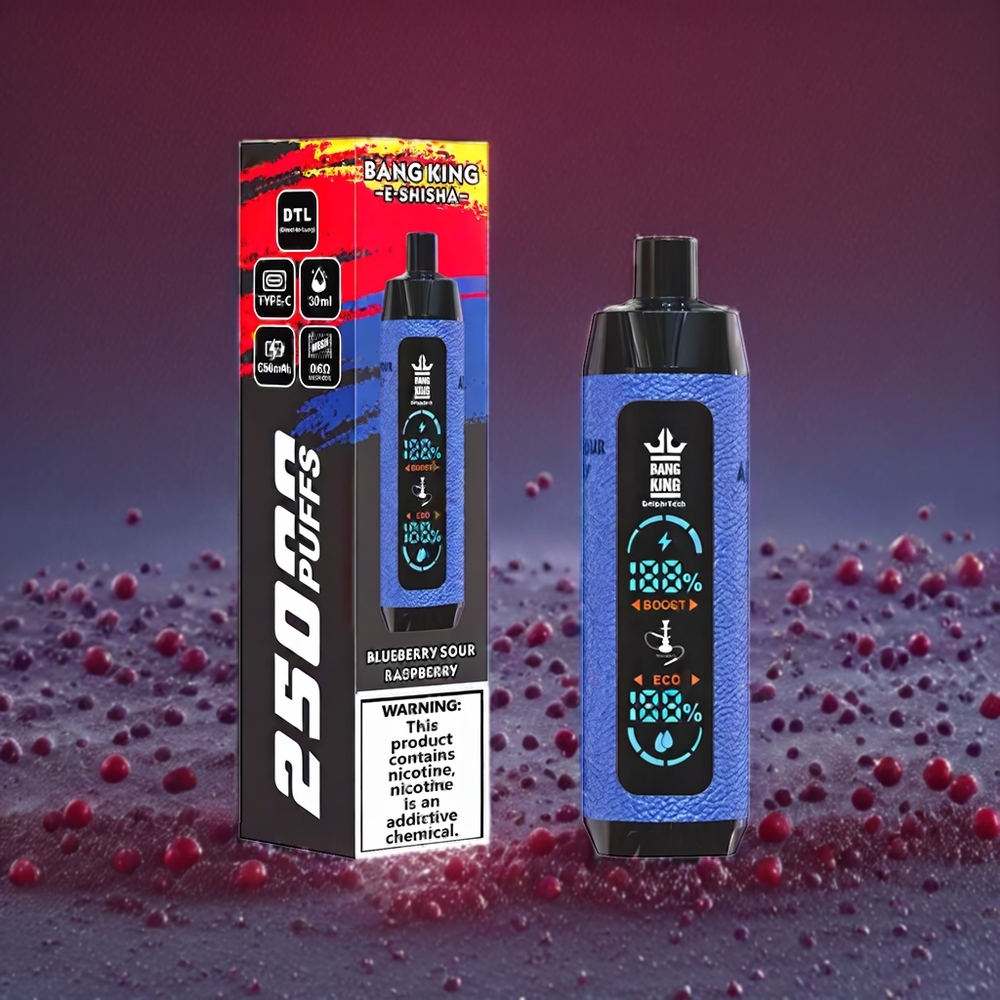 Bang King Shisha 25000 Puffs 30ml 650 mAh 0.6 Ohm Type-C Sverige Grossist Blåbär Sur Hallon