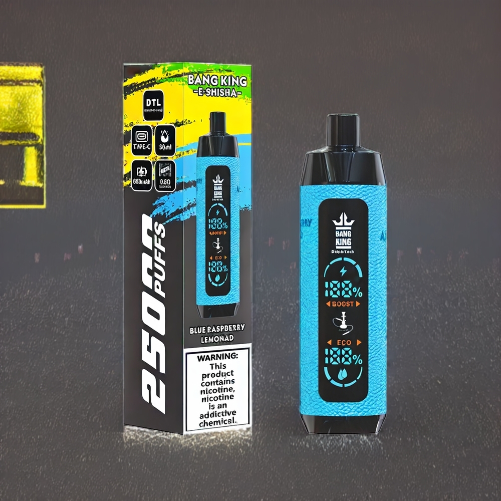 Bang King Shisha 25000 Puffs 30ml 650mAh 0.6 Ohm Type-C Sverige Grossist Blå Hallon Citron