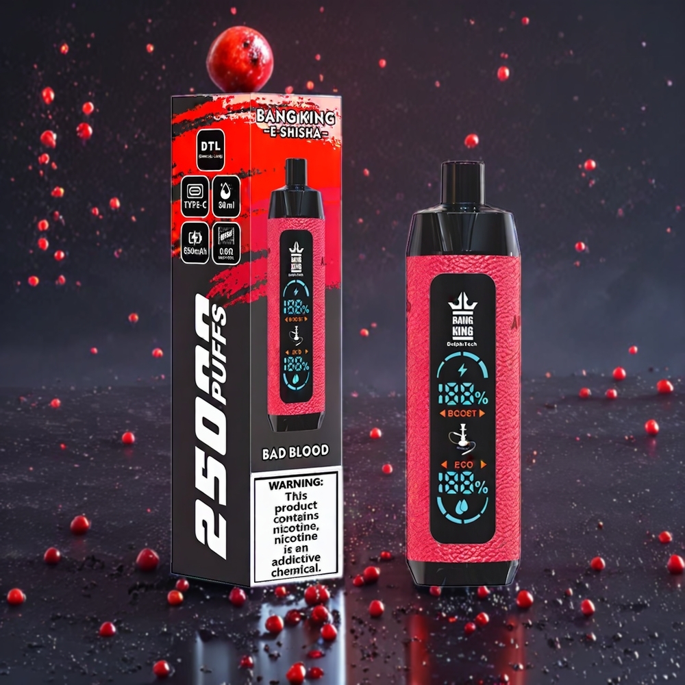 Bang King Shisha 25000 Puffs 30ml 650mAh 0.6 Ohm Type-C Sverige Grossist Dåligt Blod