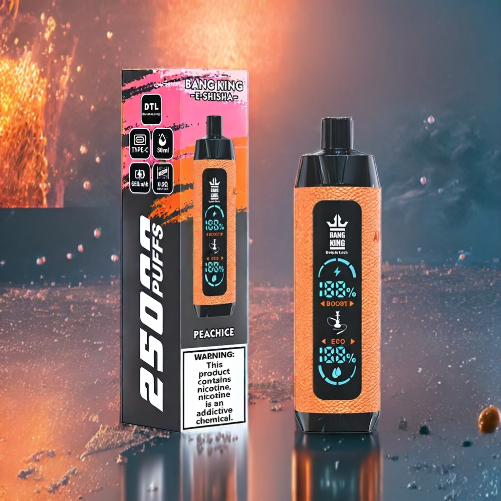 Bang King Shisha 25000 Puffs 30ml 650mAh Mesh 0.6 Ohm Type-C Sverige Grossist Persika Is