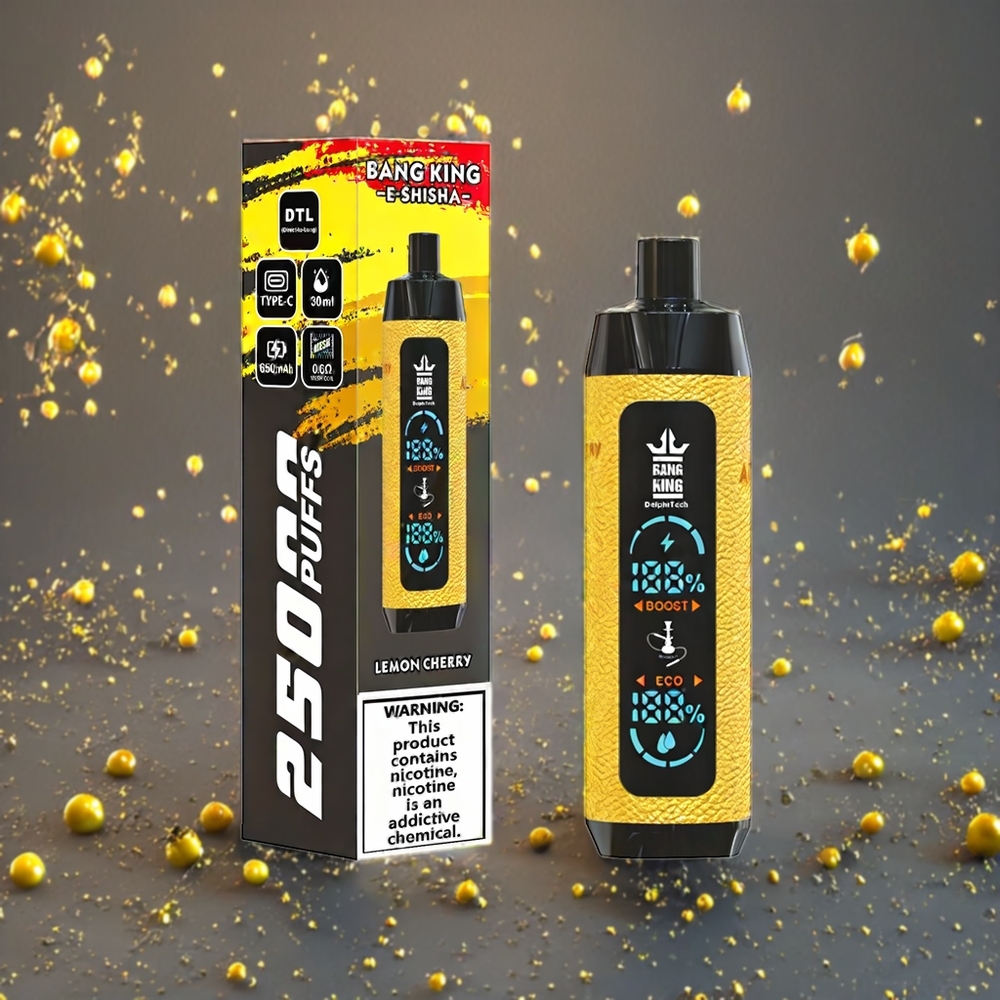 Bang King Shisha 25000 Puffs Sverige Grossist 30ml 650 mAh Type-C Citron Körsbär