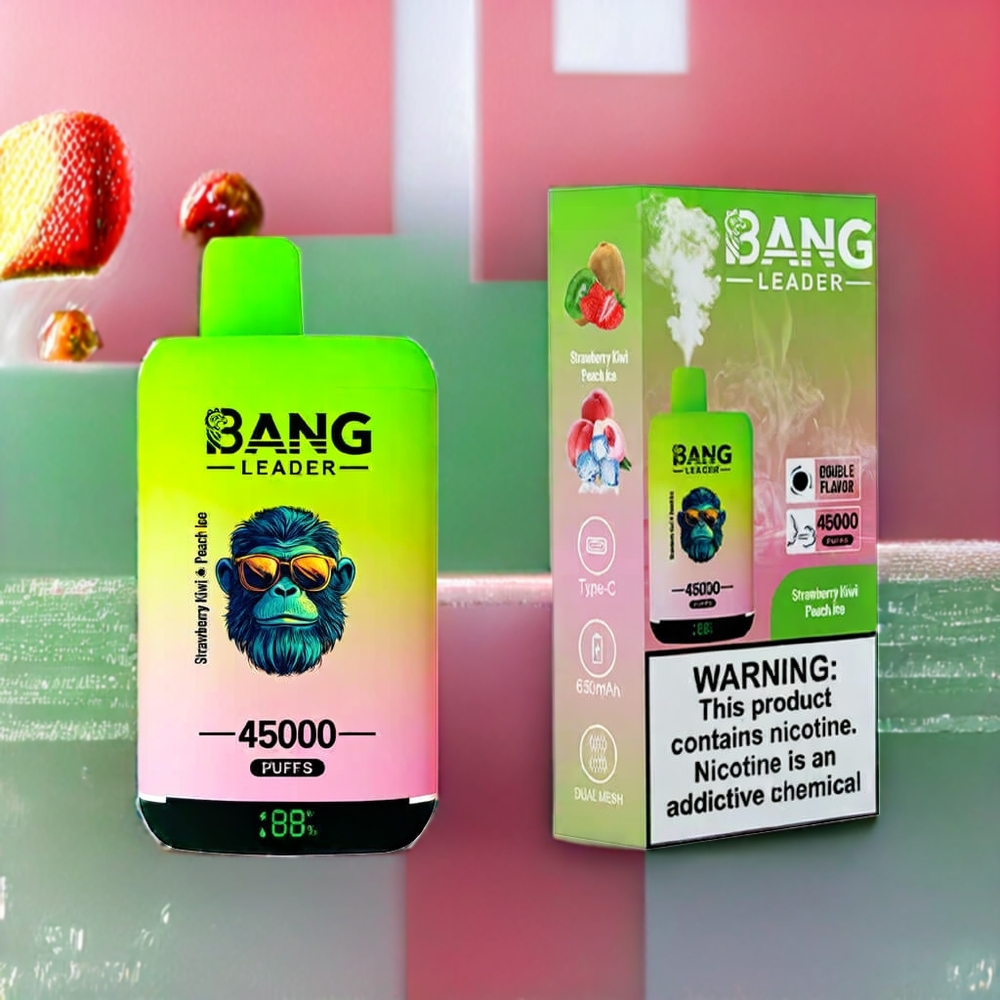 Bang Leader 45000 Puff Smart Skärm Typ-C Dual Smak Jordgubb Kiwi Persika Is Sverige Grossist