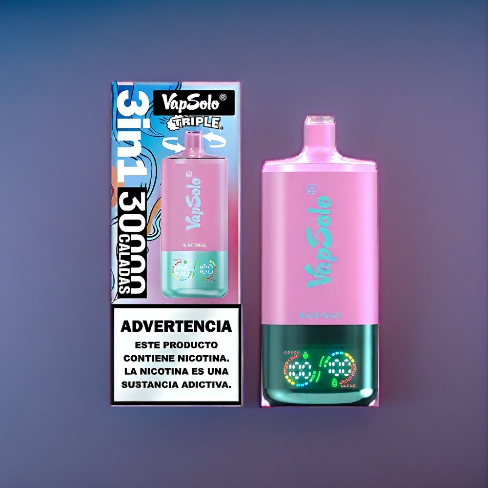 Blå Hallon VapSolo Tripe 30000 Puffar 40ml 20mg/50mg 3-Tank Type-C Sverige Grossist