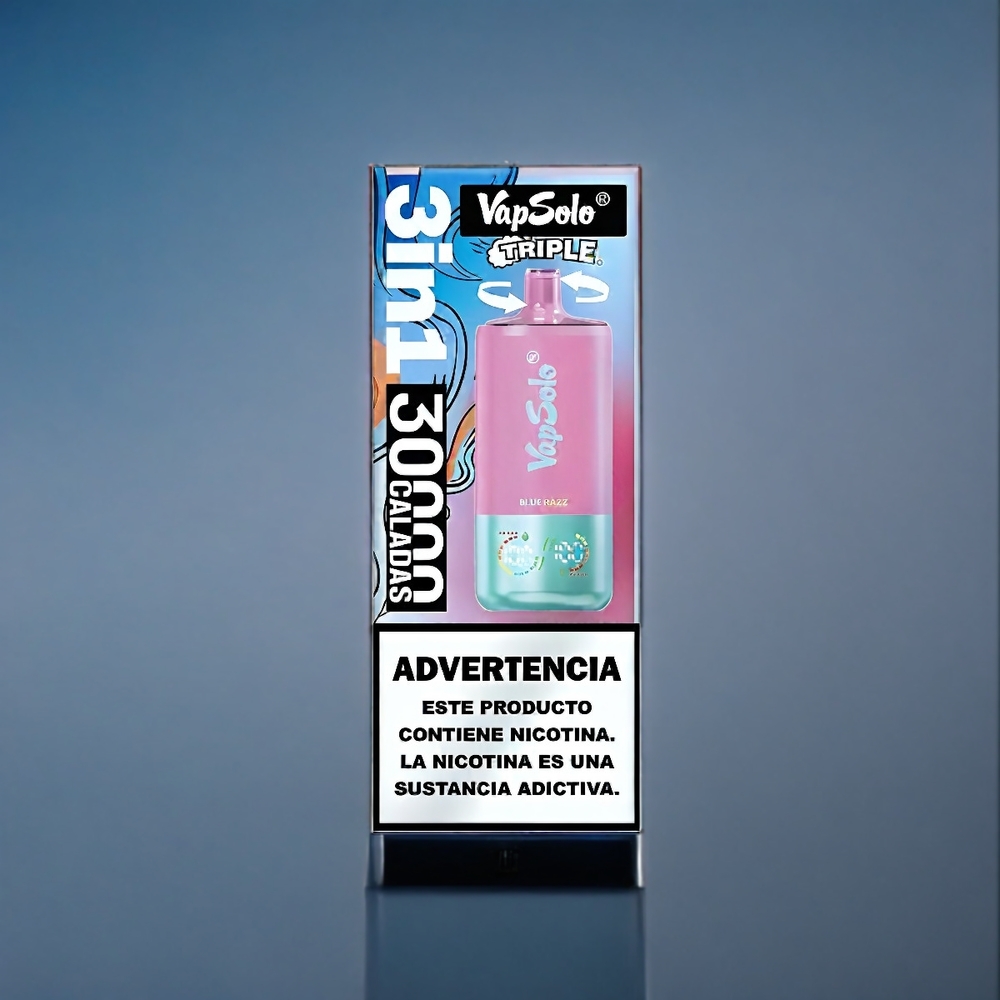 Blå Hallon VapSolo Tripe 30000 Puffar 40ml 20mg/50mg 3-Tank Type-C Sverige Grossist