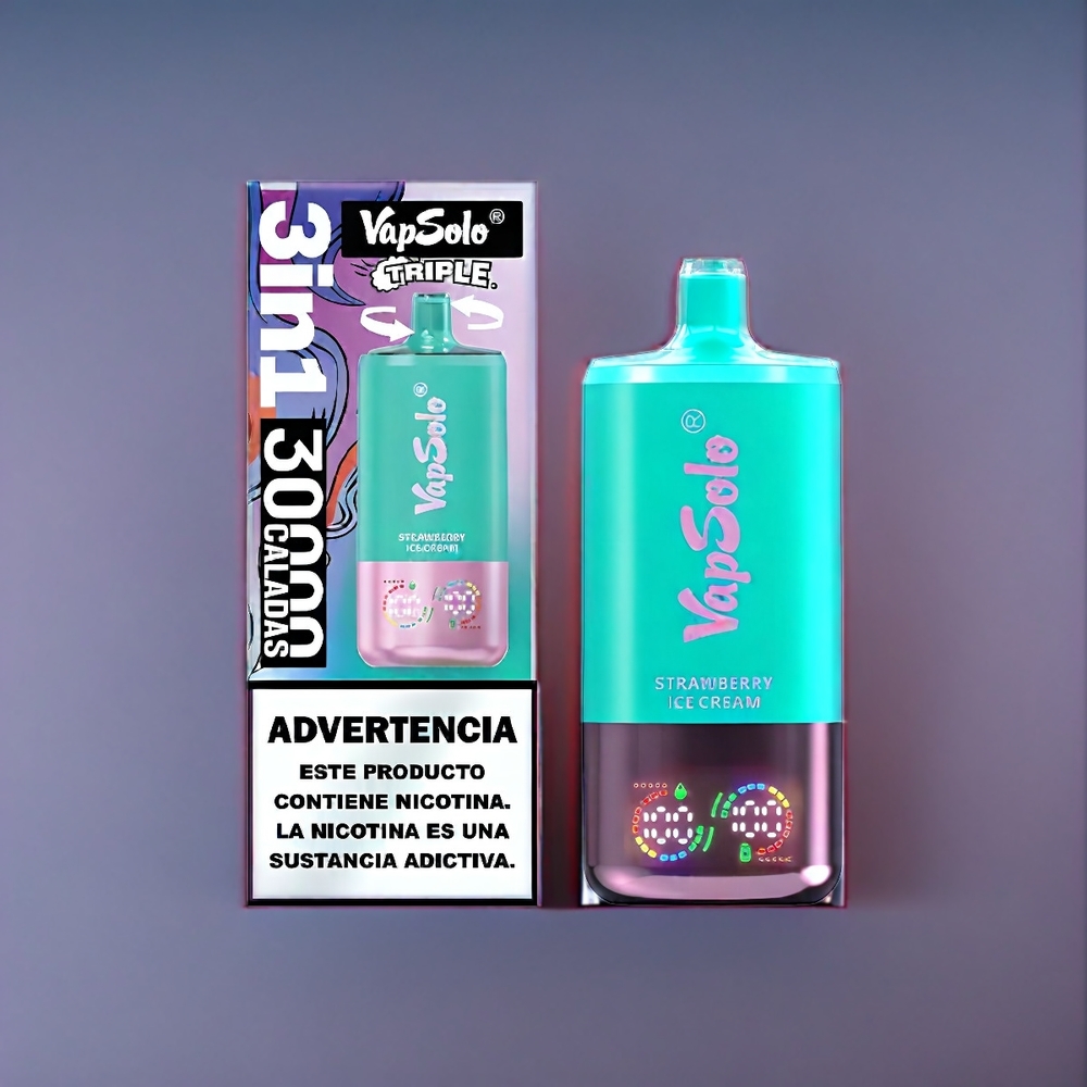 Jordgubb Glass Is VapSolo Tripe 30000 Puffar 40ml 20mg/50mg 3-Tank Typ-C Sverige Grossist