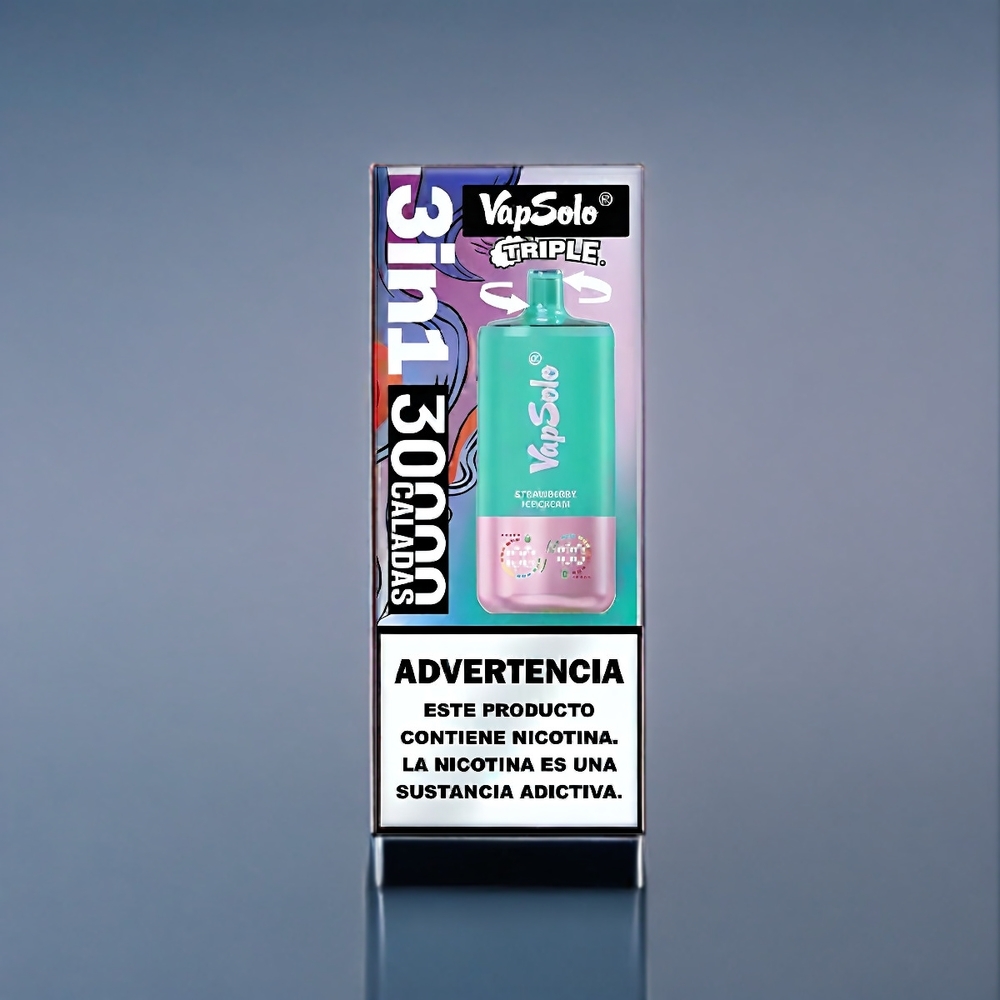 Jordgubb Glass Is VapSolo Tripe 30000 Puffar 40ml 20mg/50mg 3-Tank Typ-C Sverige Grossist
