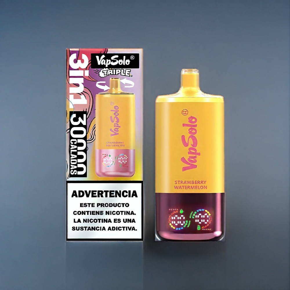 Jordgubb Vattenmelon & Citron Persika Vapsolo Tripe 30000 Puffar 40ml 20mg/50mg Type-C Sverige Grossist