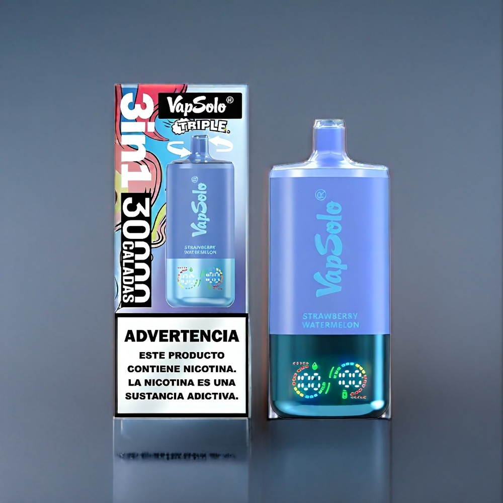 Jordgubbe & Vattenmelon Blåbär Is VapSolo Tripe 30000 Puffar 40ml 20mg/ml 50mg/ml 3 Tankar Type-C Sverige Grossist