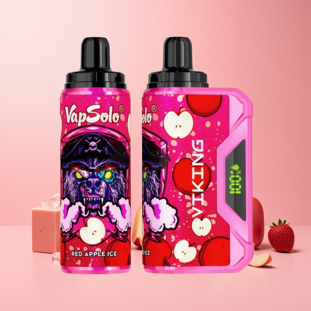 VapSolo VIKING 12000 Puffs Sverige Grossist Typ-C LED 22ml Röd Äpple Is