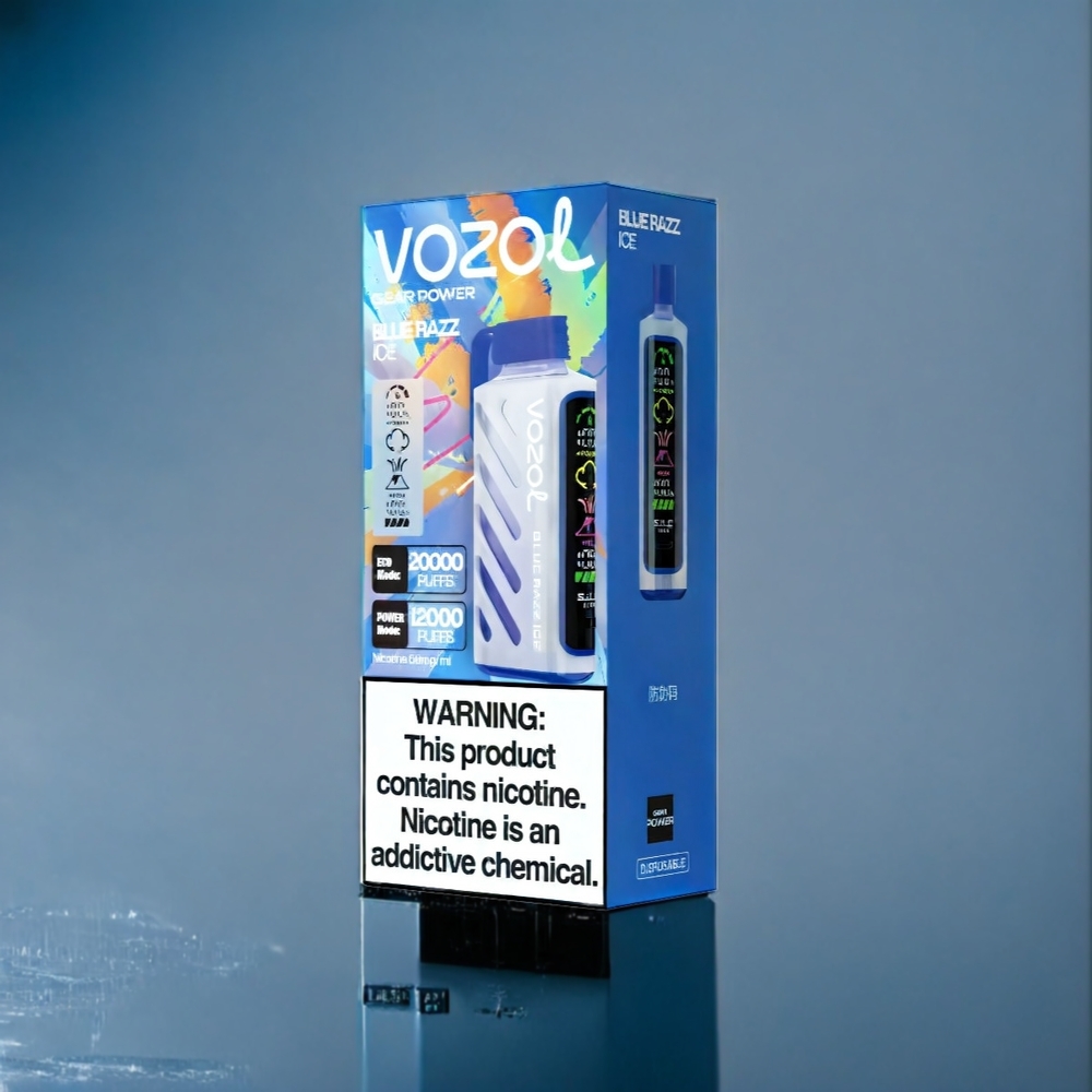Blå Hallon Is VOZOL Gear Power 20000 Puffar ECO Sverigegrossist S.i.L.C. Tech Dual Mesh Coil Full Skärm Display 20mL 5%(50mg)