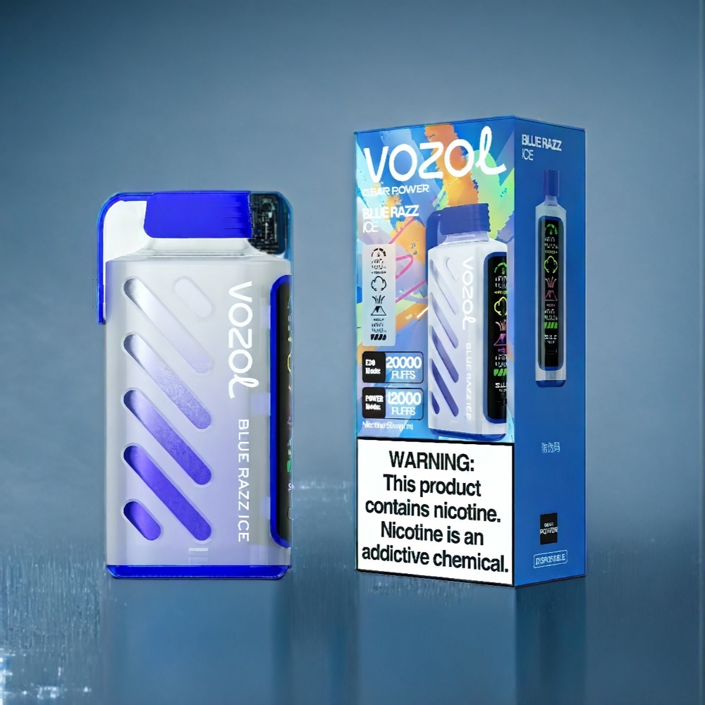 Blå Hallon Is VOZOL Gear Power 20000 Puffar ECO Sverigegrossist S.i.L.C. Tech Dual Mesh Coil Full Skärm Display 20mL 5%(50mg)