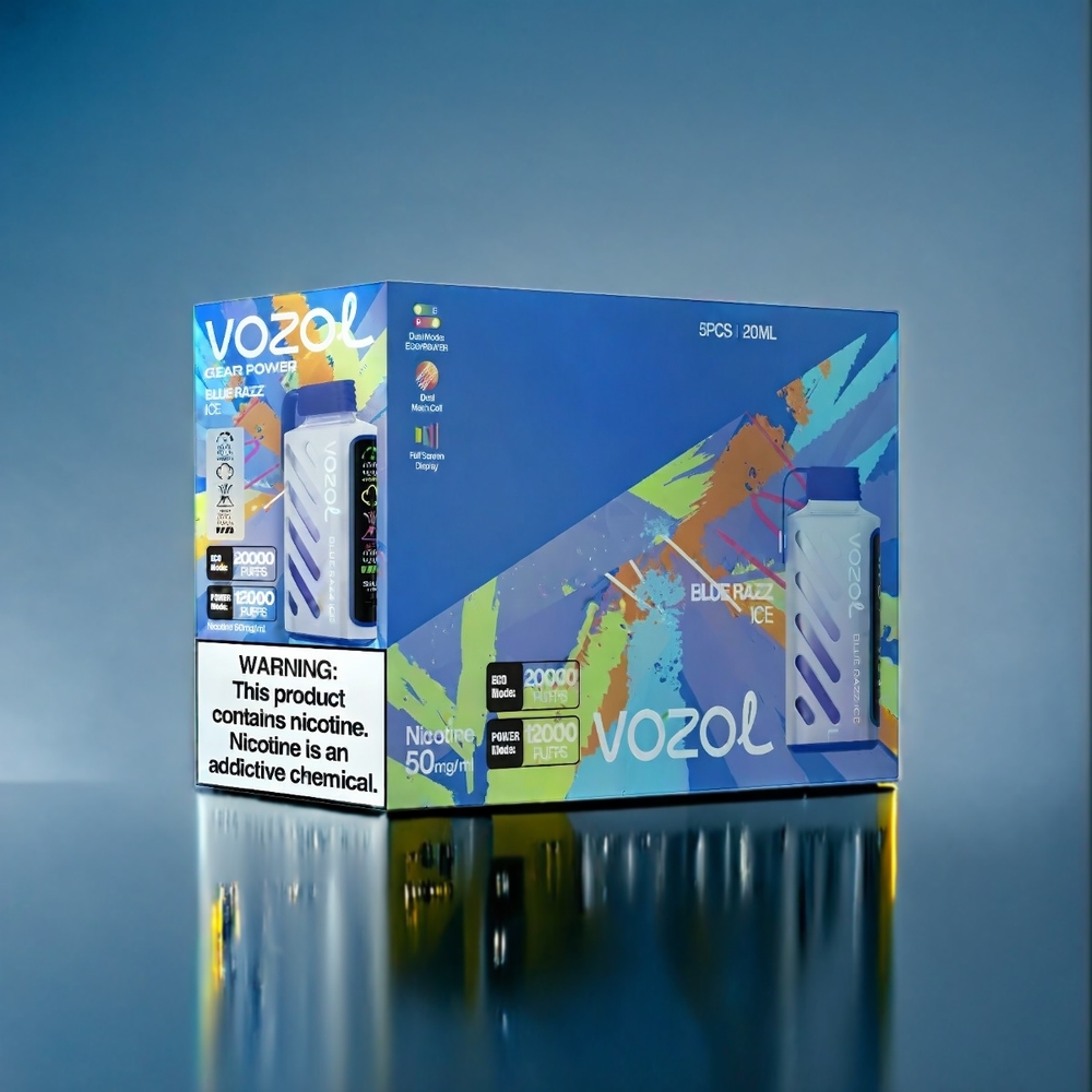 Blå Hallon Is VOZOL Gear Power 20000 Puffar ECO Sverigegrossist S.i.L.C. Tech Dual Mesh Coil Full Skärm Display 20mL 5%(50mg)