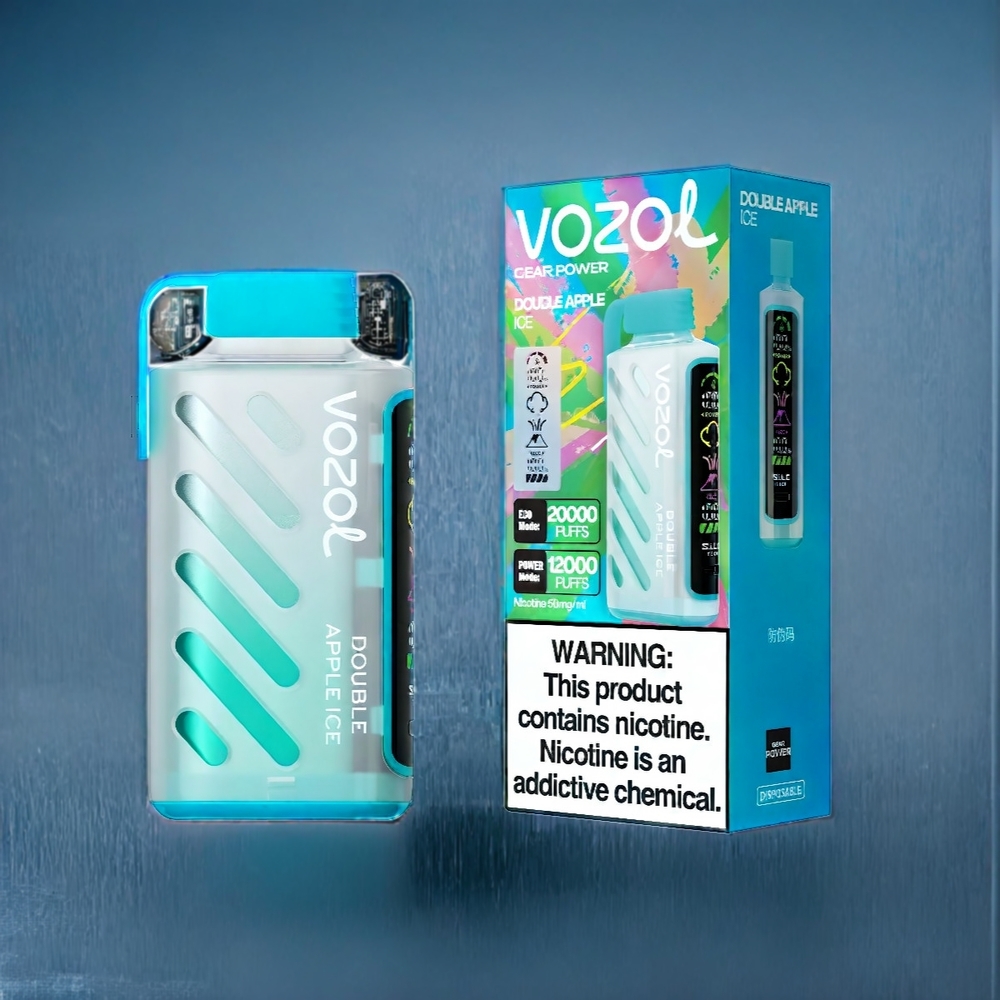 Dubbel Äpple Is Vozol Gear Power 20000 Puffar S.i.L.C. Tech Dual Mesh Coil 20mL 5% Sverige Grossist