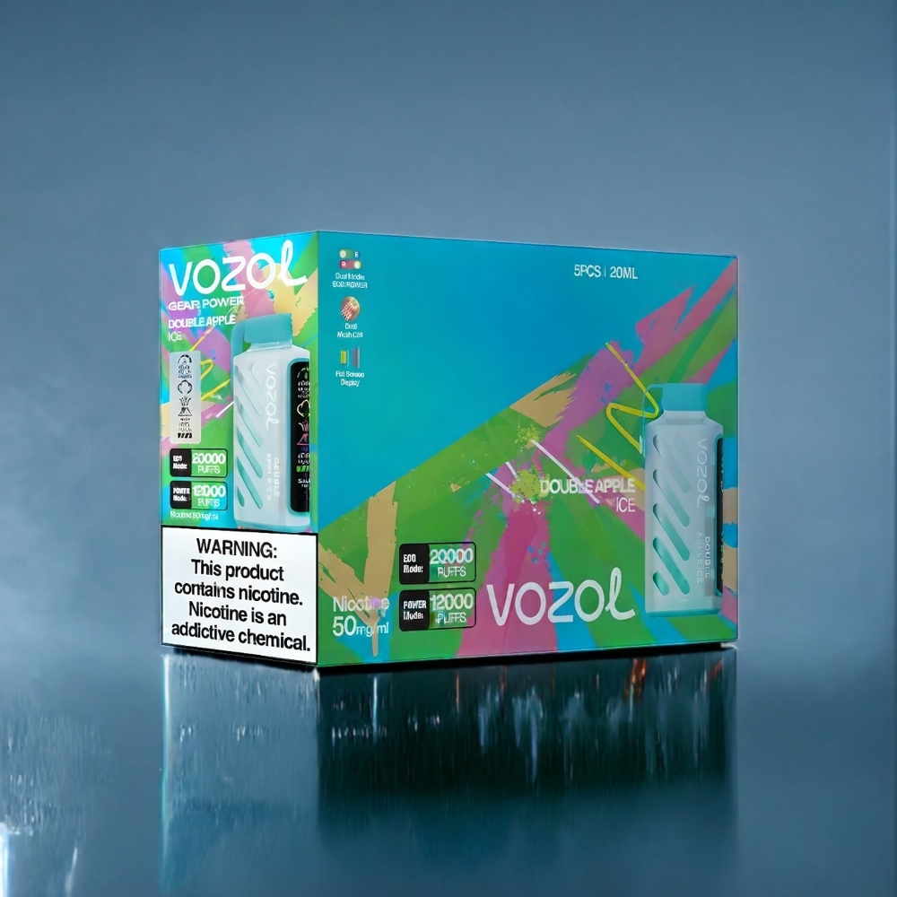Dubbel Äpple Is Vozol Gear Power 20000 Puffar S.i.L.C. Tech Dual Mesh Coil 20mL 5% Sverige Grossist