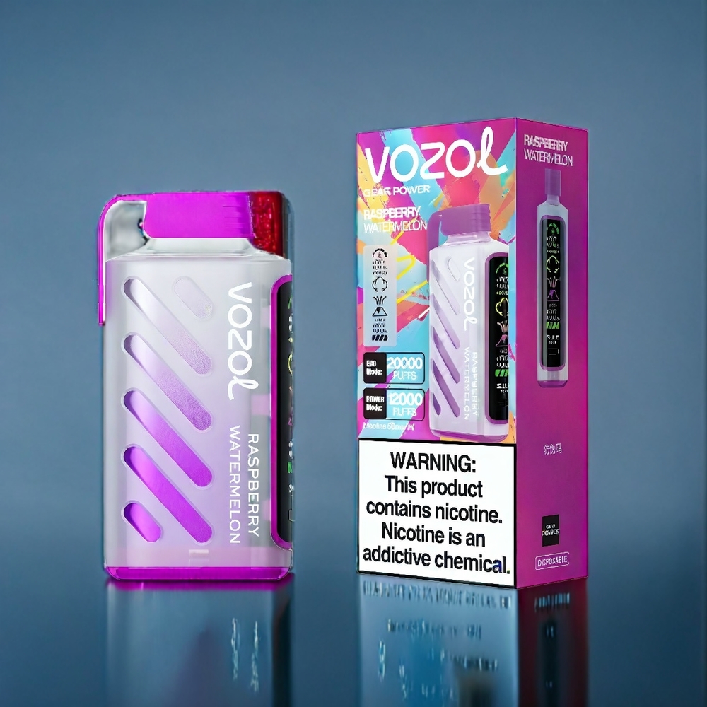 Hallon Vattenmelon VOZOL Gear Power 20000 Puffar Sverige Grossist S.i.L.C. Tech Dual Mesh Coil Full Screen Display 20mL 50mg