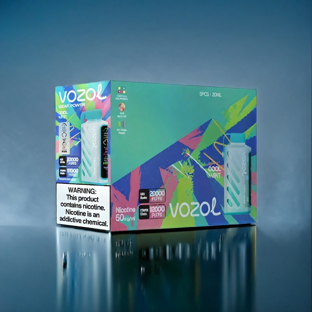 Kallmynta VOZOL Gear Power 20000 Puffar S.i.L.C. Tech Dual Mesh Coil 20mL 5% Sverige Grossist