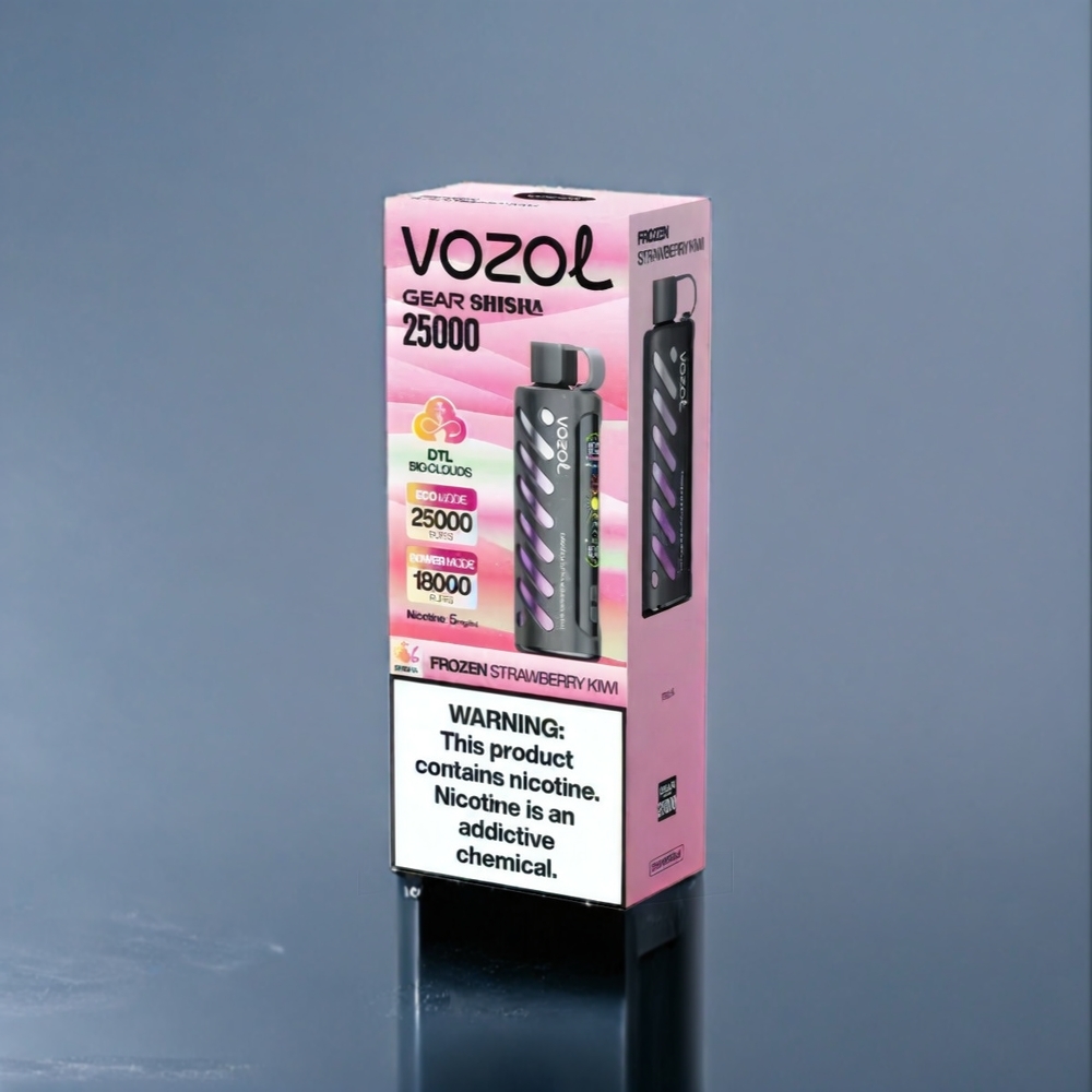 Fryst jordgubbe kiwi VOZOL Gear Sverige Grossist Shisha 25000 Puffar Dual Mesh 1000mAh S.i.L.C Tech