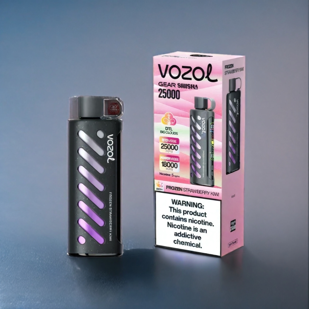 Fryst jordgubbe kiwi VOZOL Gear Sverige Grossist Shisha 25000 Puffar Dual Mesh 1000mAh S.i.L.C Tech