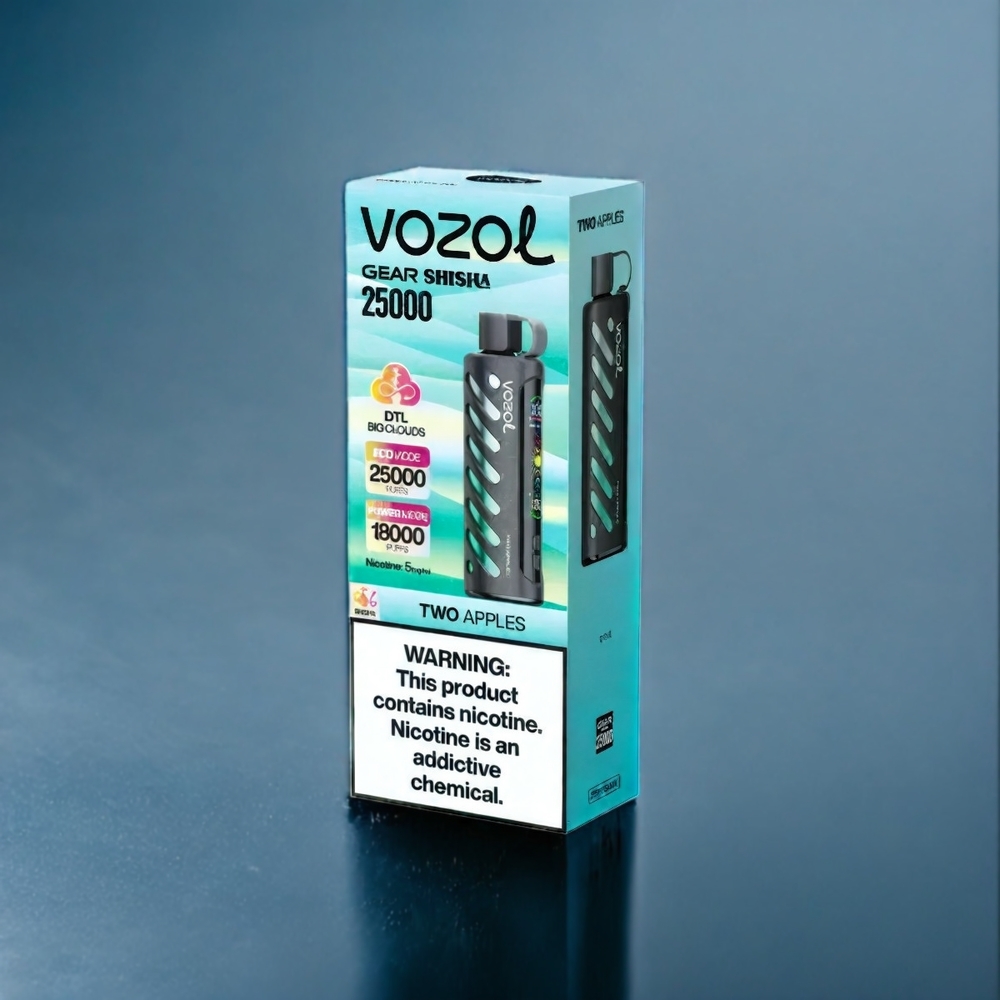 Två Äpplen VOZOL Gear Shisha 25000 Puffar S.i.L.C Tech Dual Mesh Dual Modes 1000mAh 3mg/ml Sverige Grossist