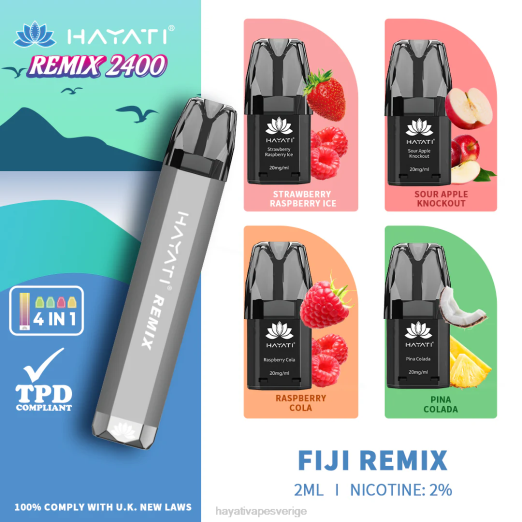 Hayati Remix förfyllt podsystem 2400 puffar - XN0853 Hayati Vape Sverige fiji remix