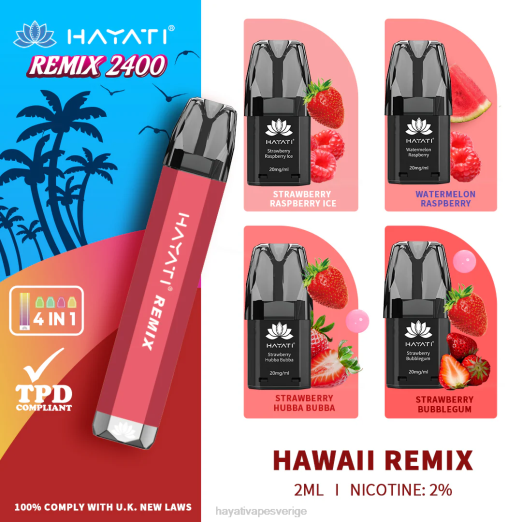 Hayati Remix förfyllt podsystem 2400 puffar - XN0854 Hayati Vape Flavours hawaii remix