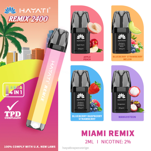 Hayati Remix förfyllt podsystem 2400 puffar - XN0856 Hayati Vape Review miami remix