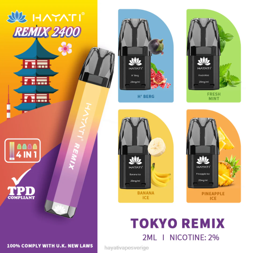 Hayati Remix förfyllt podsystem 2400 puffar - XN0858 Hayati Flavour List tokyo remix